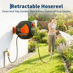 Retractable Garden Hose Reel, 1/2 x 130 ft, 10-Function Spray Nozzle - Wide Coverage with Any-Length Lock, Smooth Slow Rewind, Freeze-Resistant Build, 9 Spray Patterns, and 180° Swivel Mount - Image 7