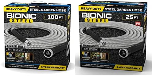 Bionic Steel 100 FT and 25 FT Garden Hoses, 304 Stainless Steel Metal Water Hoses, Flexible and Durable by Unknown