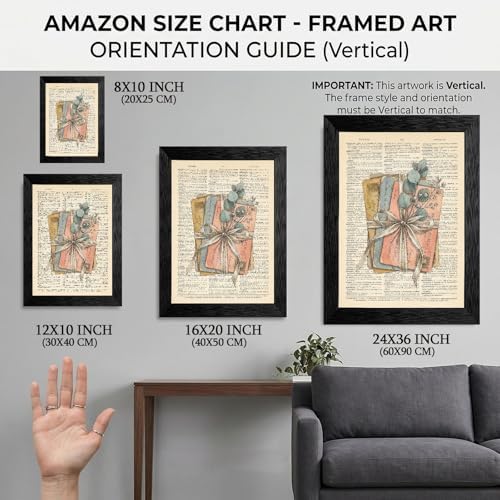 Framed Canvas Wall Art Vintage Mixed Media Postcards Eucalyptus Earthy Tones Dictionary Text Canvas Print Poster Black Frame Wall Decor for Home Office Cottagecore Print, Rustic Decor - 12x16 Inch - Image 2