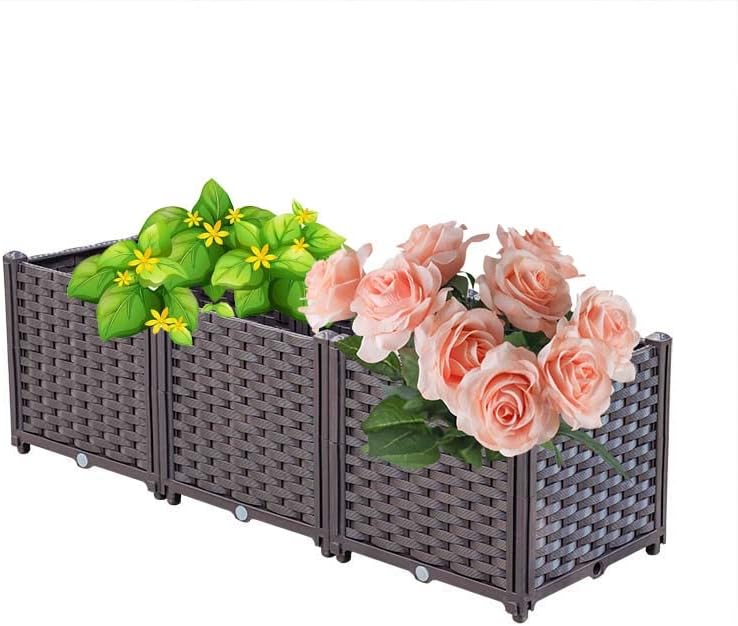 YSUEFIJO Planter Box Outdoor Raised, Raised Garden Bed for Vegetables, Garden Bed Kit Plastic, with Drainage Holes, for Flowers, Herbs, Fruits by WELCOMETOYSUEFIJO