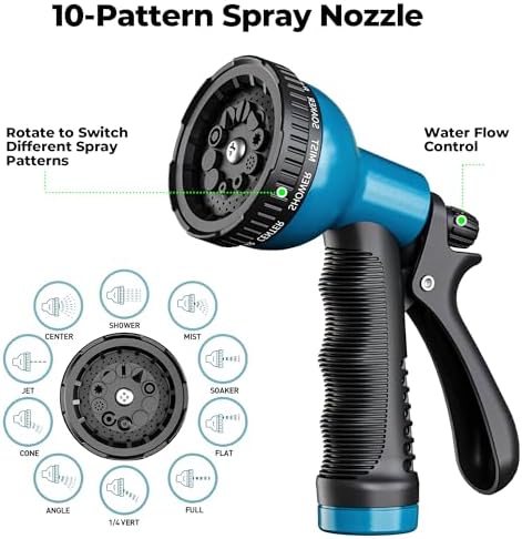 Expandable Garden Hose 100 ft with 10 Function Spray Nozzle, Flexible, Kink Free, Leak-Proof, Ultra Lightweight Retractable Stretch Water Hose 100ft for Yard, Lawn, Car Wash and Outdoor, Blue White - Image 5