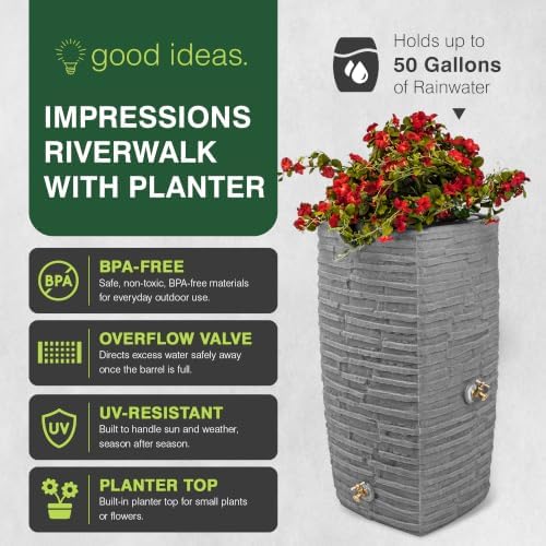 Good Ideas Impressions Riverwalk Rain Water Collection Barrel, 50 Gallon - Image 2