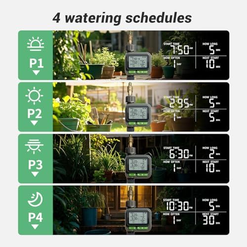 Sprinkler Timer System w/Brass Splitter|Programmable Water Timer for Garden Hose, Outdoor Soaker Hose Timed with Rain Delay/Manual/Automatic Watering System, Digital Irrigation for Yard, Lawn - Image 5