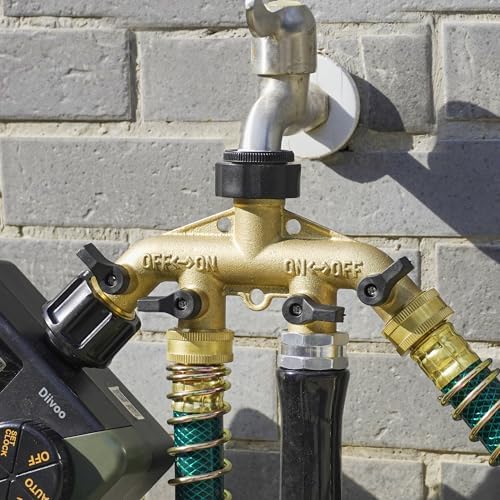 Hose Splitter 4 Way, Diivoo Heavy Duty Brass Hose Y Connector, High Flow Spigot Splitter, Easy Grip Faucet Adapter, Solid Spigot Shut Off Valve for Outdoor Gardening, 3/4" Standard - Image 6
