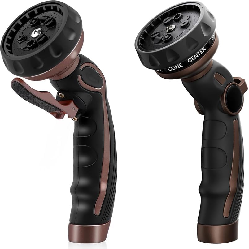 RESTMO Hose Nozzle with Easy Self-Lock Trigger, Heavy Duty Metal Water Hose Sprayer with 9 Spray Patterns and On/Off Valve, High Pressure | Thumb Flow Control, Ideal for Outdoor Lawn & Plant Watering by Restmo