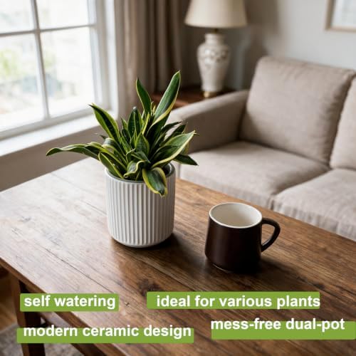 Ceramic Self Watering Plant Pot for Indoor Plant,5 inch,White,2pack - Image 4