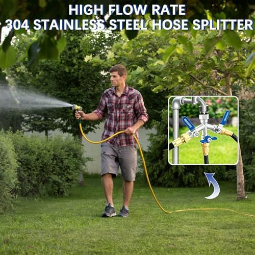 304 Stainless 3-Way Garden Hose Splitter, Full Flow Y Valve 3/4" GHT - Image 6