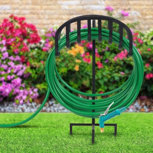 Garden Water Hose Holder Stand With Ground Stakes, Black Freestanding Storage Rack, Holds Up To 125 Ft 5/8 Inch For Backyard, Lawn And Patio Organization - Image 4