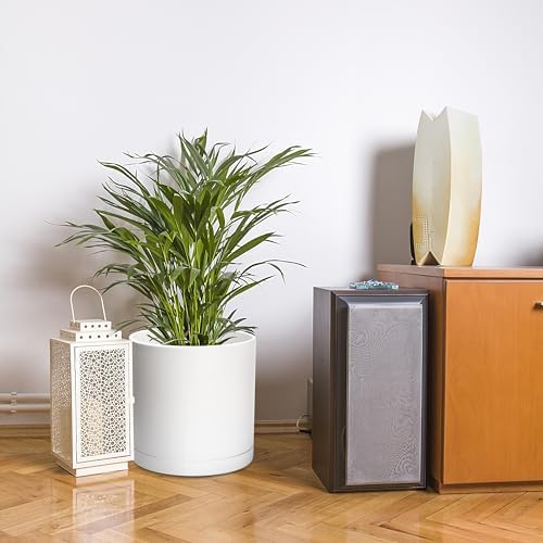 D'vine Dev Plastic Planter Pot with Saucer, 16 in, White, 74-X-A-5 - Image 7