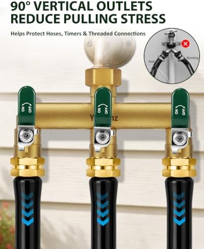 3-Way Garden Hose Splitter, Heavy-Duty Brass, 3/4" GHT, (Green) - Image 4