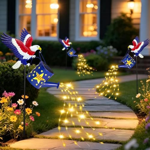 NBQQ Solar Watering Can Light Blue Metal Patriotic Eagle 4th of July Decor - Image 6