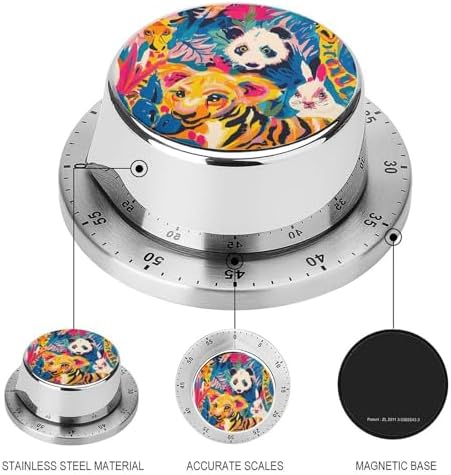 Mechanical Kitchen Timers for Cooking,Tropical Animal Pattern Printed 60 Minute Magnetic Countdown Timer,Cute Cooking Timers with Alarm,Stainless Steel Time Timer Manual No Batteries Required - Image 3