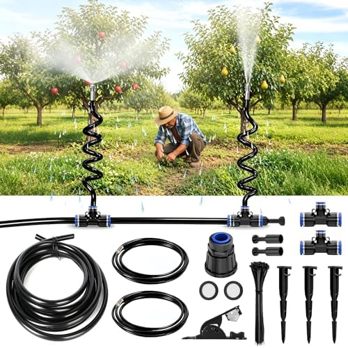 High-Flow Tree Irrigation System, 15FT 12mm Hose & 2Pcs 6.5FT Adjustable Nozzles, for Tree Roots & Canopies Irrigation, Leaf & Fruit Cleaning, Ideal for Fruit Trees & Ornamental Trees by Unknown