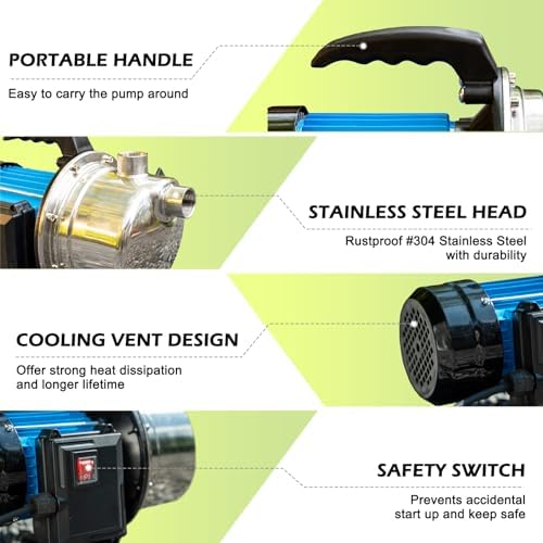 1.5 HP Shallow Well Garden Pump, 1200 GPH Portable Water Transfer Pump - Image 5