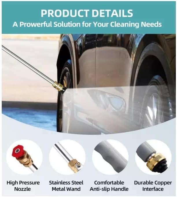 Jet Nozzle Power Washer for Garden Hose, 2026 Pressure Washer Wand with 3 Interchangeable Nozzles, Pressure Washer Nozzle for Car Washing Patio Garden Outdoor Cleaning (black) - Image 2