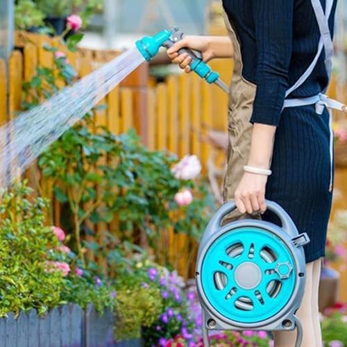 12M/39FT Garden Hose Set with Integrated Storage – 14mm Diameter Flexible Plastic Water Hose with Multi-Pattern Spray Nozzle for Lawn Irrigation, Yard Watering, and Outdoor Plant Care,Green - Image 2