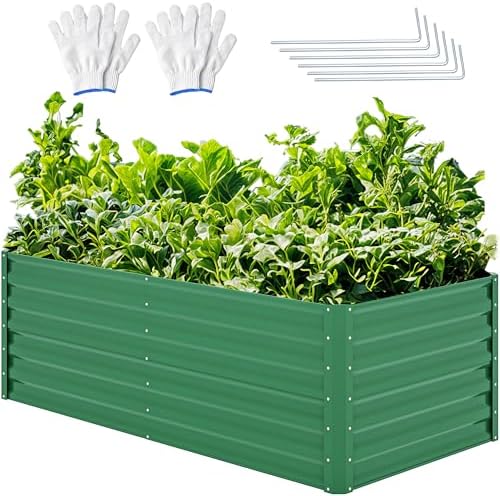 YITAHOME 6x3x2ft Outdoor Raised Garden Bed Kit, Large Metal Patio Planter Box with Gloves, Support Rod for Plants Vegetables Flowers, Green by YITAHOME