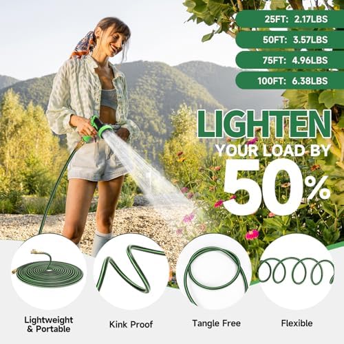 Garden Hose 100 ft Non-expandable Water Hose Flexible Durable 5 Layers TPV No Kink Lightweight Hybrid Hoses Heavy Duty with 3/4’’ Fittings-10 Way Nozzle Collapsible Outdoor Pipe for Yard Lawn - Image 4