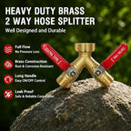 Garden Hose Splitter 2 Way, Heavy Duty Brass Full Flow Y Valve, 3/4" GHT - Image 2