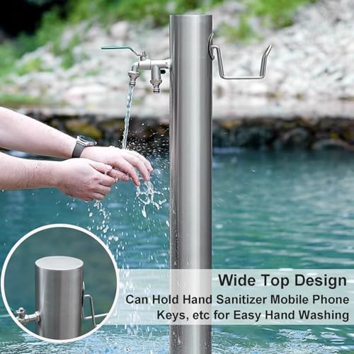 Stainless Steel Cylindrical Water Column, Freestanding Hydrant with Faucet, Garden Hose Holder for Courtyard Irrigation Washing Villa Decoration(86x20.5cm/34x8in) - Image 4