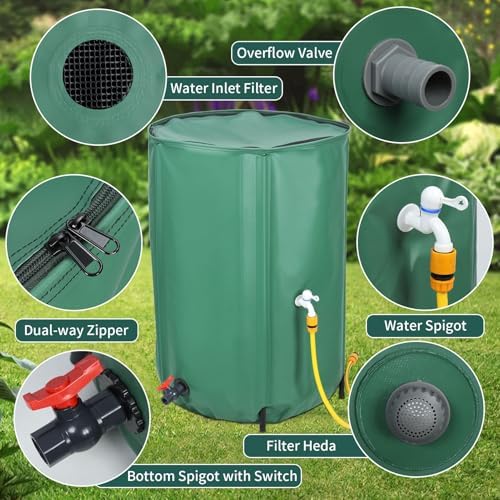 100 Gallon Collapsible Rain Barrel, Portable Water Storage Tank, Rainwater Collector, Rainwater Collection System Downspout with Filter, Faucet with Switch 100 - Image 6