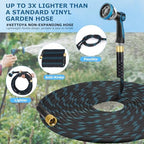 Non-Expanding Garden Hose 150 ft, Kink Free Flexible Water Hose with 10-Pattern Spray Nozzle, Lightweight Hose Pipe, Leak Proof, 3/4" Swivel Connectors, Super Fabric, Portable Storage Strap - Image 3