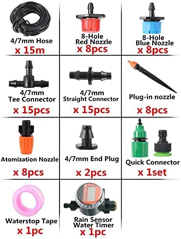 Home Garden Adjustable Automatic Drip Irrigation Misting Spraying Kit with Water Timer Vegetable Flowers Watering Equipment(15m kit) - Image 6