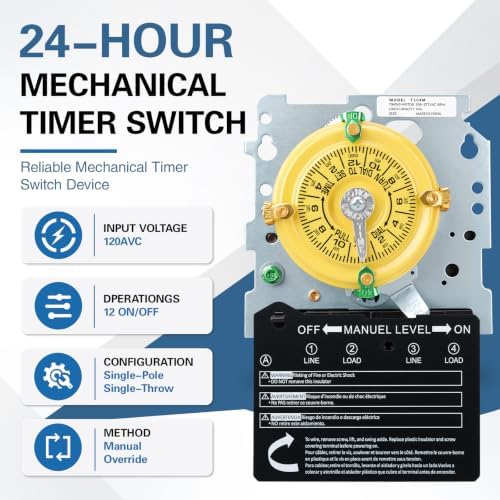 T104M Mechanical Timer Switch, 208-277V 40A Time Switch, Pool Pump Timer, 12 ON/Off 24Hour T104M for Light Lighting WaterHeater Fan and HVAC Systems - Image 3