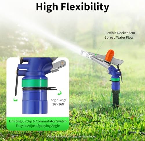 Irrigation Sprinkler, High Pressure Impact Water Sprinkler, 360° Adjustable Large Area Sprinkler, Heavy Duty Metal Spray Gun for Lawn, Garden, Farm, 164-213 ft Coverage, Silver Blue - Image 6