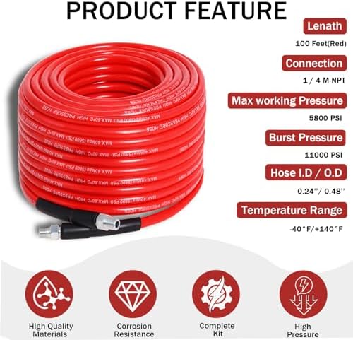 100FT 1/4-In Sewer Jetter Kit, 5800 PSI Pressure Washer Drain Cleaner Hose - Image 3