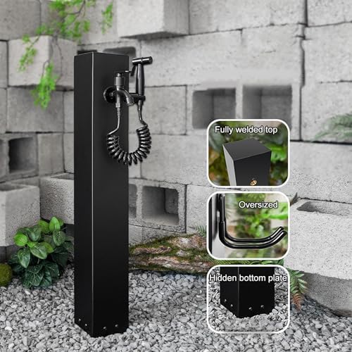 304 Stainless Steel Vertical Garden Water Column, Hose Stand with Copper Faucet, Decorative Hydrant Taps, Square Design with Hooks - Durable Outdoor Garden Decor (Black) - Image 5