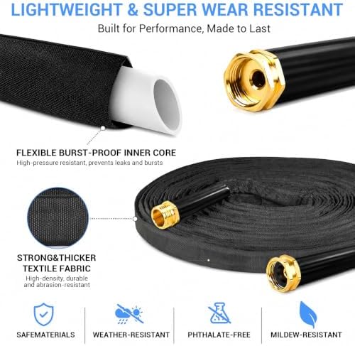 Lightweight No-Kink Garden Hose - 100FT Fabric Covered Outdoor Water Hose with 3/4" Copper-Plated Aluminum Leakproof Fittings - Burst-Proof Heavy Duty PVC Core - For Yard Watering, Car - Image 6