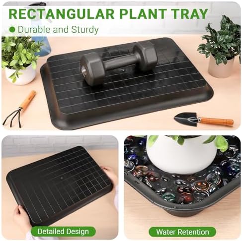 GREANER 22 Inch Plastic Plant Saucer, 3 Packs Black Plant Drainage Tray, Drip Trays for Potted Plants, Planter Saucers for Indoor Outdoor - Image 4