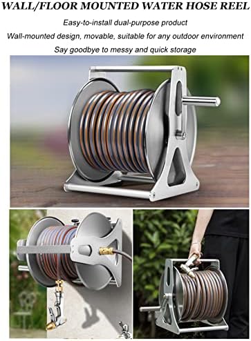 Heavy Duty Stainless Steel Garden Hose Reel with Nozzle, Wall Mounted or Portable Tote Cart for Easy Water Pipe Storage and Organization - Image 2
