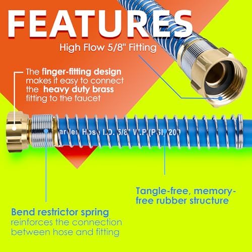 5/8 IN. × 75FT. Heavy Duty Rubber Garden Hose, High Flow 5/8" I.D. Brass Fitting No Memory Durable Heavy Duty Water Hose for Watering, Irrigation, Water Transfer Pump - Image 3