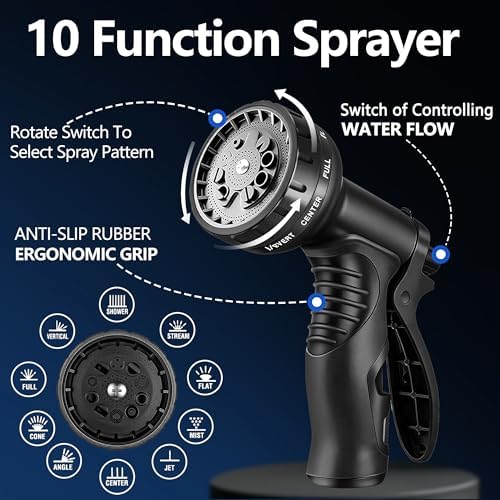 Flexible Garden Hose 25 FT, Ultra Lightweight Water Hoses 25FT w/10 Function Sprayer and 3/4" Brass Fittings, Kink-Free, Sturdy, Abrasion Resistant for Yard, Lawn, Outdoor and Gardening(Black) - Image 6