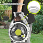 Portable Garden Hose Reel 50 ft, ABS Lightweight Hose Storage Tote with 9 Patterns Nozzle for Small Yard, Balcony & Patio, Manual Rewind & No Assembly Required - Image 3