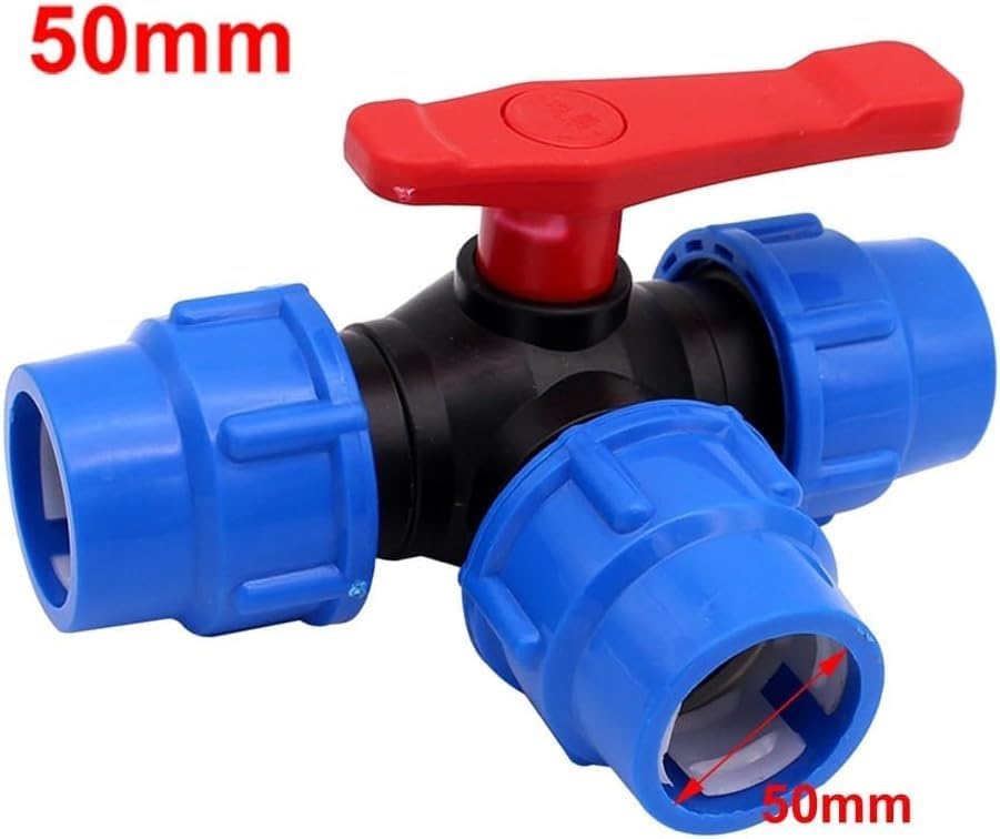 PVC Ball Valve,Ball Valve,Water Switch, 1/2" 3/4" 1" 2" Plastic 3 Way Ball Valve, T Type PE Quick Connect Pipe Quick Connector 20/25/32/40/50/63mm, 1pcs(Blue,50mm) - Image 2