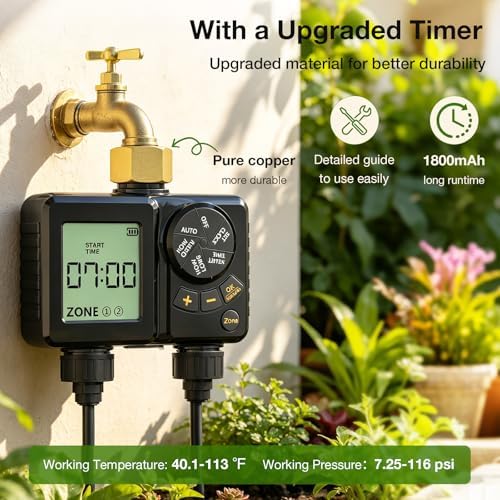 MIXC 1/4" 100Ft Drip Irrigation System with Rechargeable 2-Zone Water Timer - Image 7