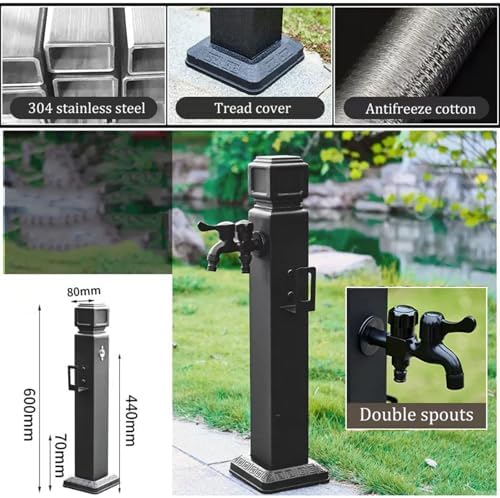 Freestanding Garden Water Column - Outdoor Dual Faucet Hydrant, Freeze-Proof Hose Bib for Vertical Garden Irrigation, Black Courtyard Faucet Post (H23.6in) - Image 2