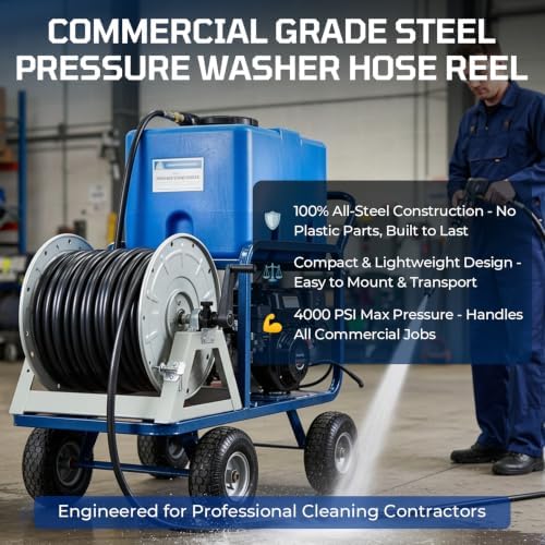 Pressure Washer Hose Reel 3/8" x 350ft, 4000 PSI Hand Crank Steel - Image 2