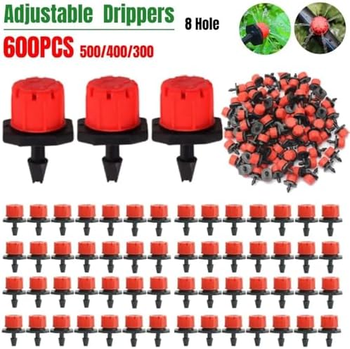 Drip Irrigation Emitters 300-600pcs Plant Irrigation Drippers Sprinklers 8 Hole Adjustable Water Dropper Head Automatic Drip(400pcs) - Image 4