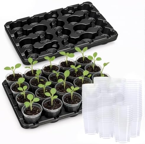 homenote 5 Pack 20 Cell Seed Starter Trays with 100 Clear 3 Inch Plant Pots by HOMENOTE