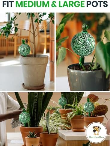 16 Oz 2 pcs Plant Watering Globes for Indoor Plants with Metal Self Watering Planter Insert - Premium XL Glass Hand-Blown Globes - Automatic Plant Waterer Indoor, Gift for Gardeners [Golden & Mosaic] - Image 5