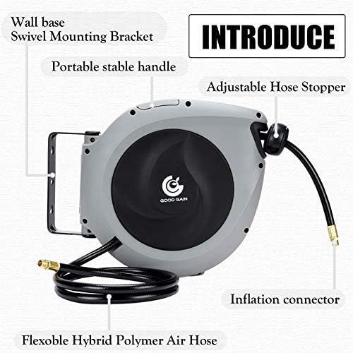 G GOOD GAIN Air Hose Reel Retractable 3/8 in x 50 ft, Max 300PSI, Grey - Image 5