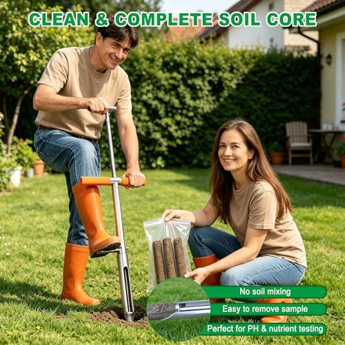 Soil Sample Probe, 20 Inch Soil Probe Rod, Ground Probe Rod, My Soil Test Kit, Stainless Steel Soil Sampler Tool with Ejector and Foot Pedal for Lawn Plant Garden Farm Soil Testing - Image 2