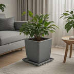 Square Ceramic Plant Saucer Tray 10 11 12 Inch Grey,12.4" OD x10.8 ID x1.4 Deep, Sturdy Heavy Duty Glazed Planter Drip Flower pots with Catch Basin for Indoor Outdoor Plants(12" Grey) - Image 6