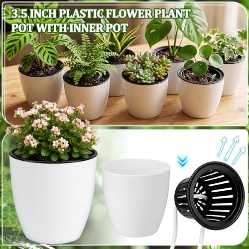 Self Watering Plant Pots, 3.5'', White Black, 36 Pcs - Image 4