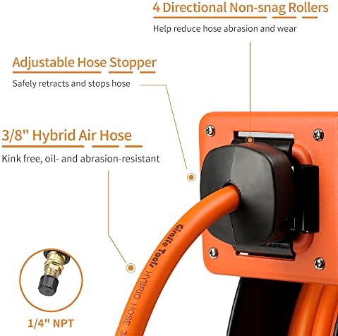 Giraffe Tools TA10 Retractable Air Hose Reel, 3/8" x 25ft, Open Steel - Image 3