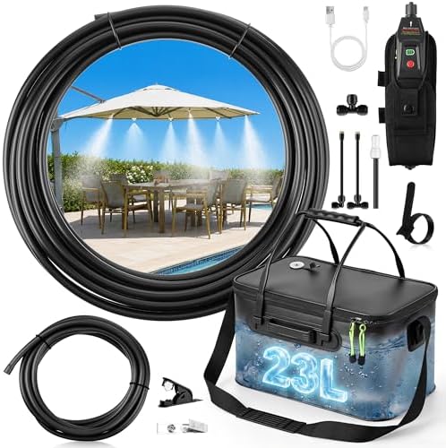 6Gallon Portable Misting System, 30FT Water Cooling Mister with Pump, Black by HappyAlley